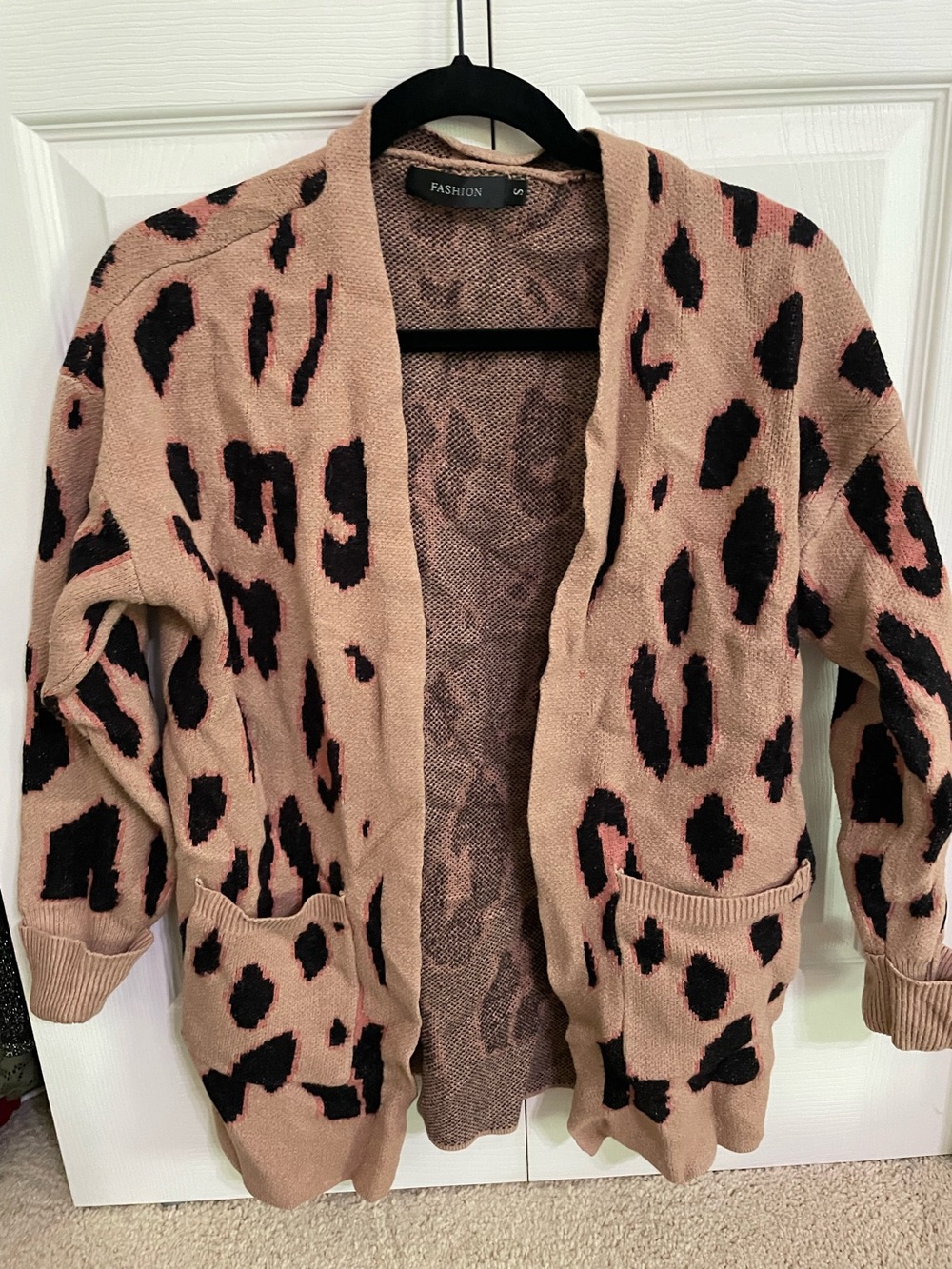 Fashion Leopard Print Open-Front Cardigan - khaki/Black